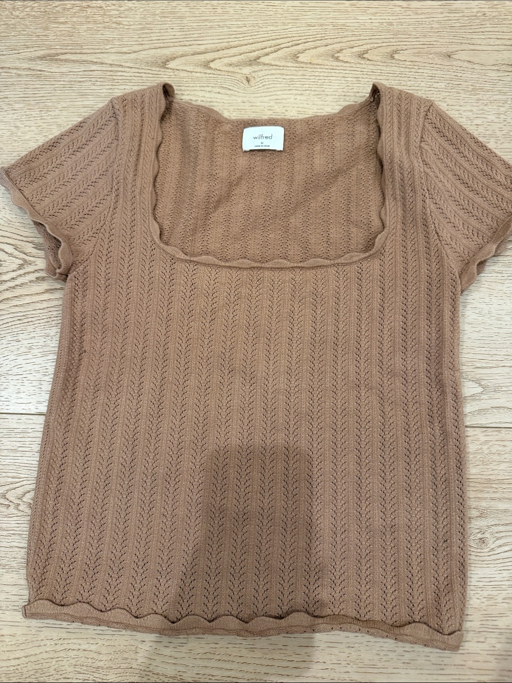 Wilfred Tan Scalloped Square-Neck Knit Top